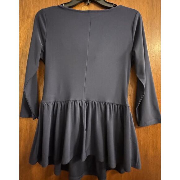 Boston Proper Blouse XS Navy Blue Peplum Top Rhinestones Travel Slinky Luxury - Picture 2 of 6